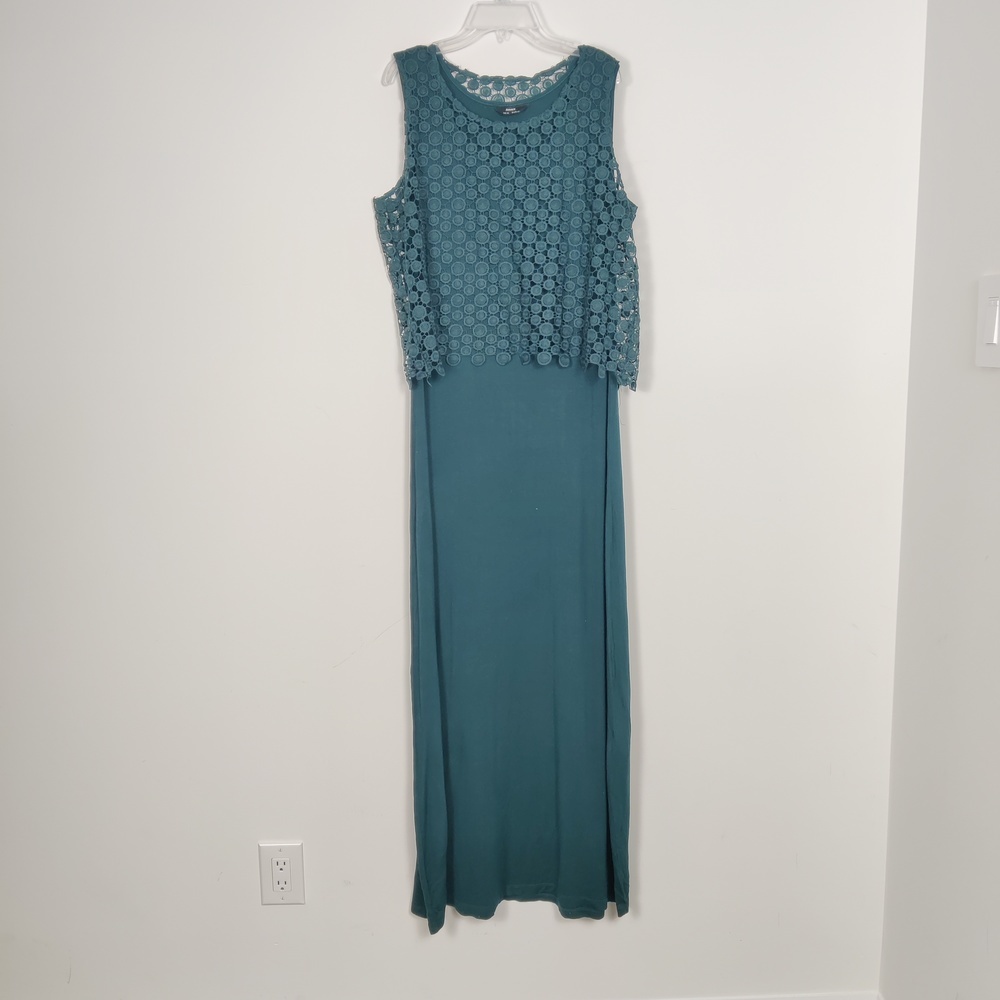 Max UK 14 Teal Lace Overlay Maxi Green Dress Crochet